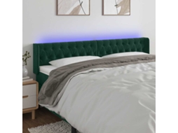 Cabeceira | Painel De Cama Cama C/ Luzes Led Veludo 203x16x78/88 Cm Verde-escuro