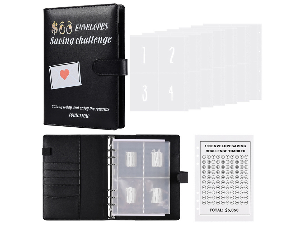 A5 Upgraded Version Black Couple 100day Envelope Challenge Binder Cash Budget Notebook With 25-grid Number Card Sleeves