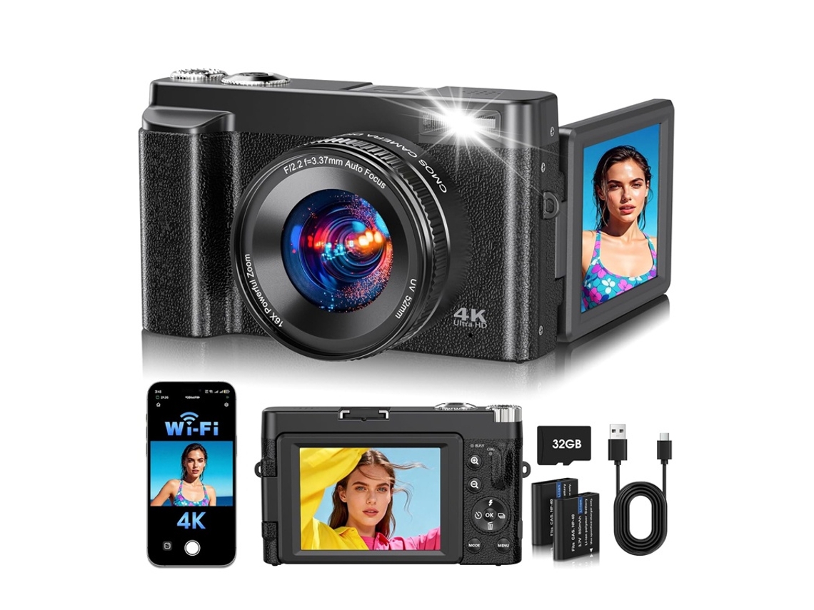 Câmera Compacta 4k Fotografia 64mp Presente Para Iniciantes (preto)