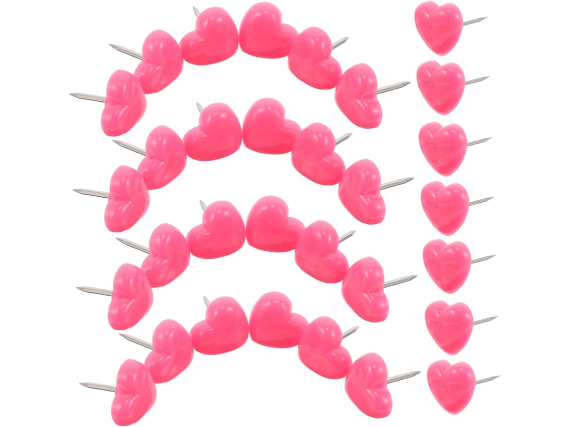 Tachinhas em formato de coração rosa, peças de resina e metal, pacote com 100 unidades. Instalação fácil e segura.