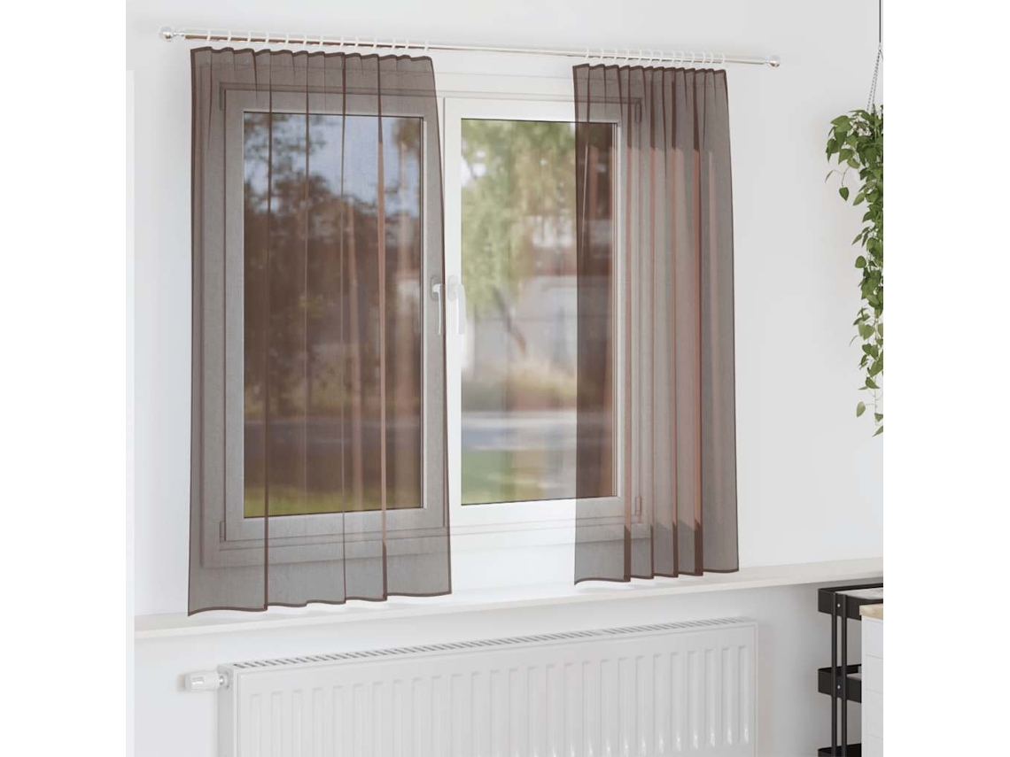 Vidaxl Cortinas De Voile Com Aba 2 Pcs Castanho