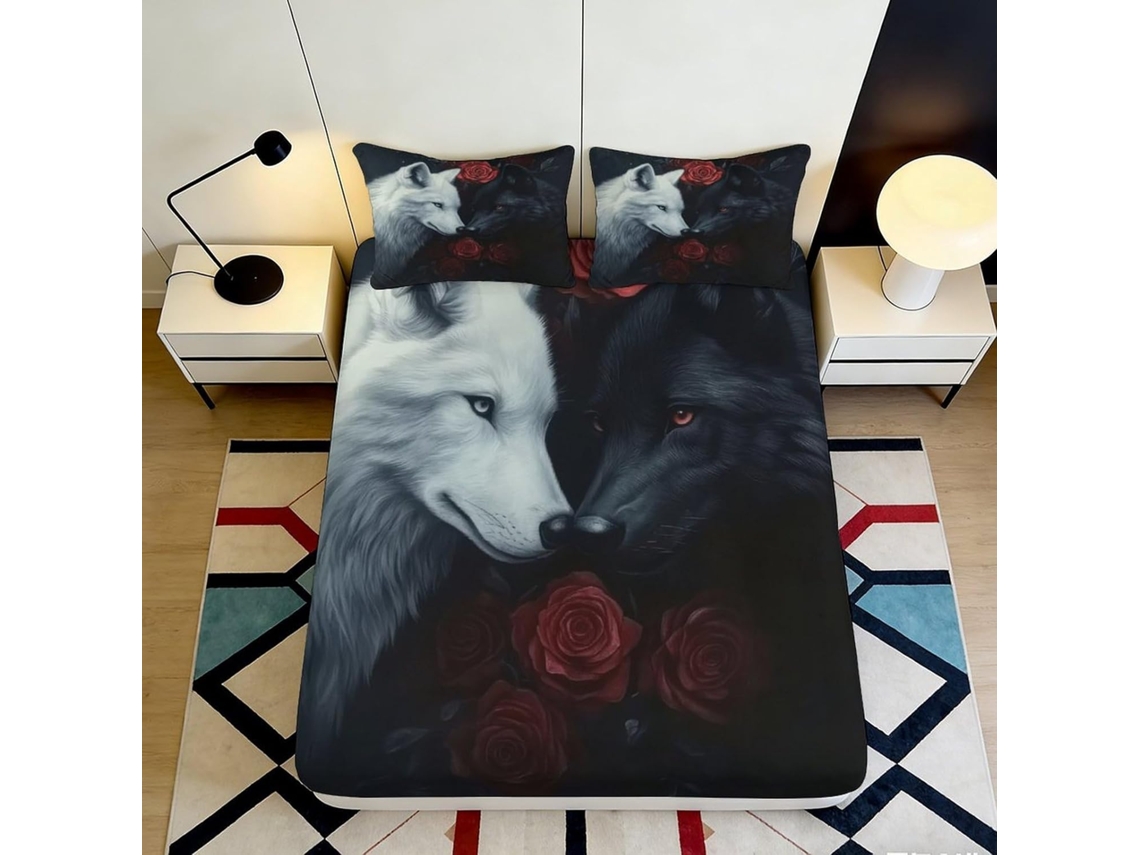 Conjunto de Cama Estampa 3d Lobo Rosa Microfibra com Fronha 200x25cm S/MARCA