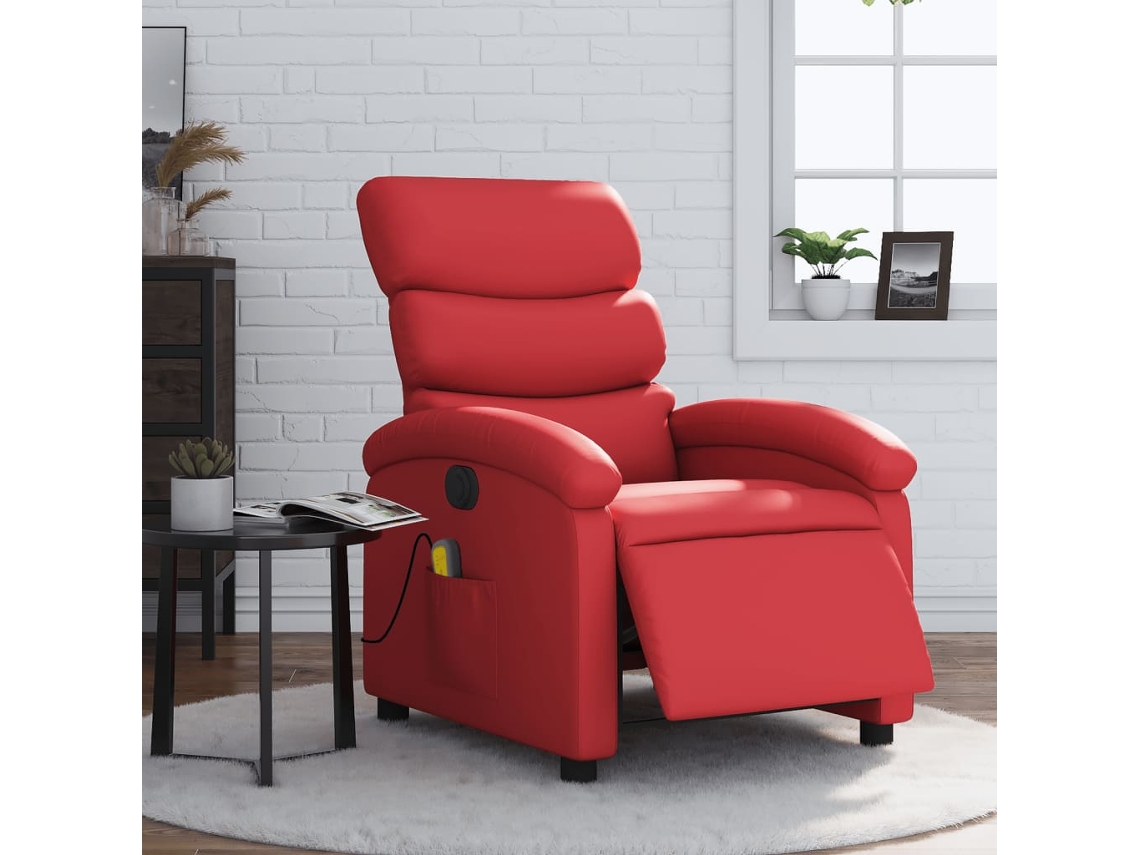 Poltrona Massagens Reclinável Elétrica Couro Artif. Vermelho Lovely Home