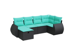 Conjunto Sofás de Jardim 6 Pcs com Almofadões Vime Pe Preto MAISON EXCLUSIVE (6 pcs)