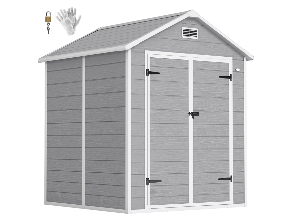 Abrigo De Jardim Pp Resin, Aluminium Cor Cinzento 182x151x219 Cm Outsunny