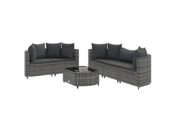 Conjunto 6 sofás de jardim com almofadões VIDAXL vime cinzento