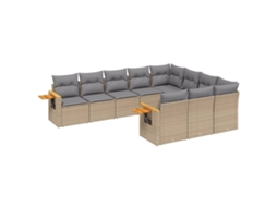 Conjunto de 10 Sofás para Jardim com Almofadões Vime Pe Bege MAISON EXCLUSIVE