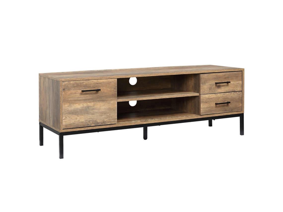 Rack Para Tv Até 50 Polegadas Com Armário 2 Gavetas E Prateleira Passa Cabos 132x39x45,5 Cm Marrom E Preto