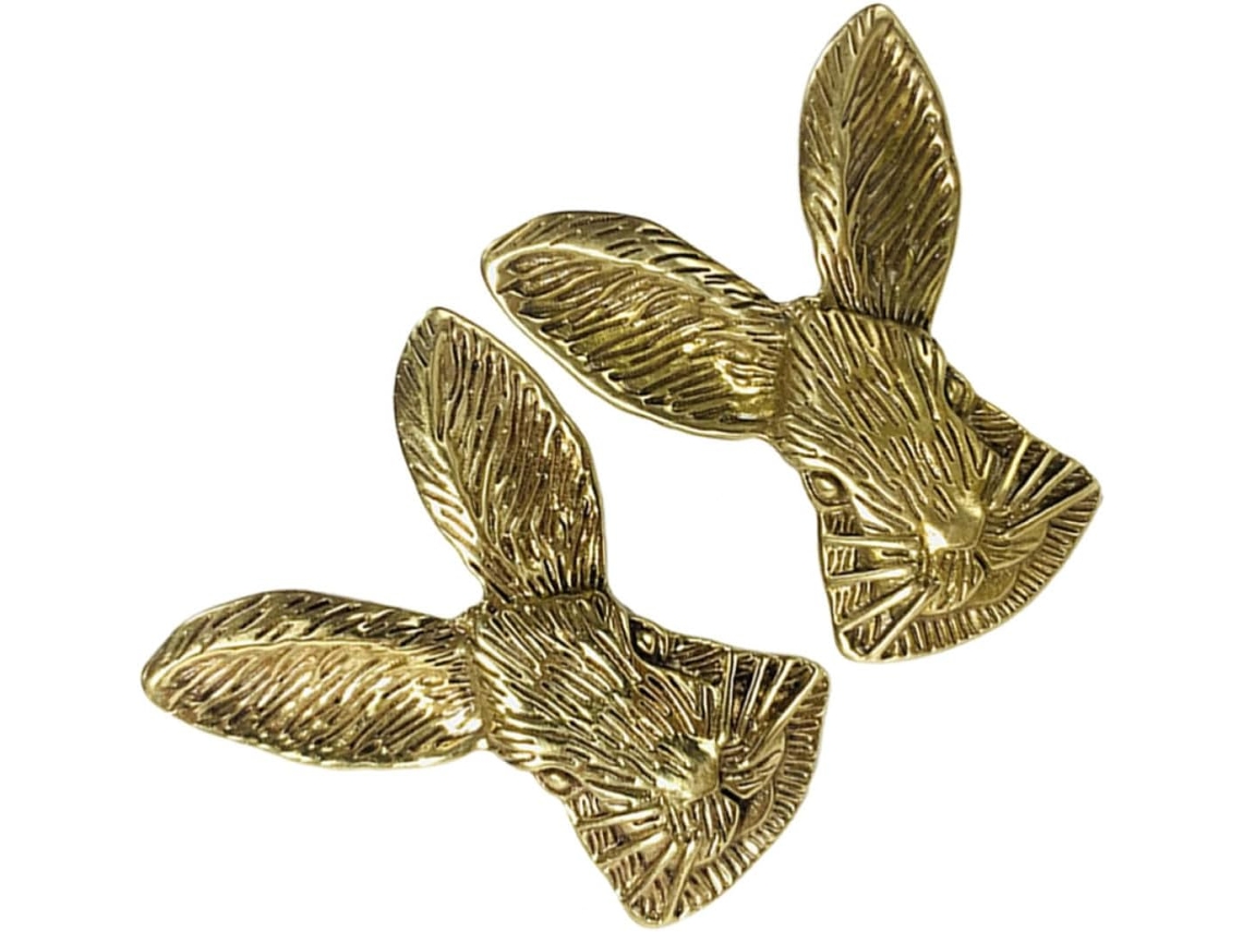 Conjunto De 2 Puxadores De Latão Banhados A Ouro Com Design De Cabeça De Coelho Para Gavetas E Armários.