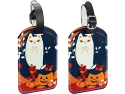 Conjunto De 2 Etiquetas Viagem E Bagagem Masculinas, Com Estampa De Gato E Lua, Em Pu, Ideais Malas, Bolsas E