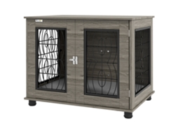 Caixa para Cachorro Metal Cinza/madeira (até 20kg, 50cm Comprimento, 80x56x63cm)