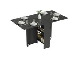 Mesa De Cozinha Dobrável Com 2 Prateleiras De Armazenamento E Laterais 75x140x74 Cm Preto