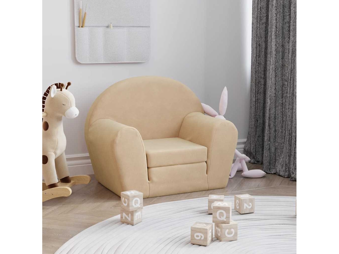 Vidaxl Sofá-cama Infantil Peluche Macio Creme