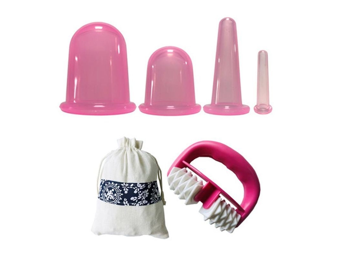 Fasst 4 Piezas Juego de Ventosas de Silicona + Rodillo de Masaje para Masaje Corporal Y Facial CUIDADOS