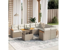 Vidaxl 10 Pcs Conjunto De Sofás P/ Jardim Com Almofadões Vime Pe Bege