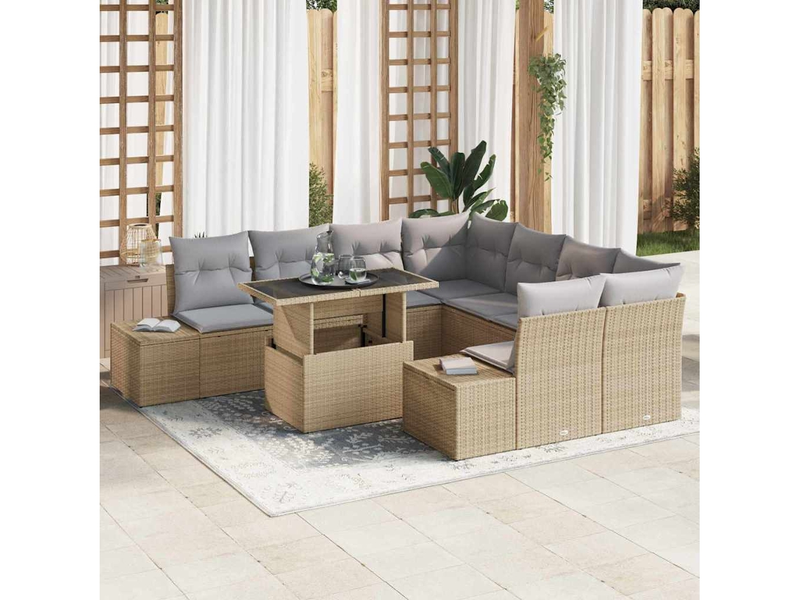 Vidaxl Conjunto De Sofá De Jardim 9 Unid. Bege E Cinza Claro Vime Pe