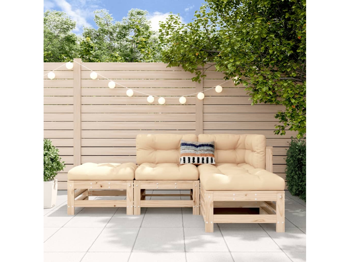 Conjunto Lounge 4 Pcs Jardim Madeira De Pinus Maciço Dkd Home Decor