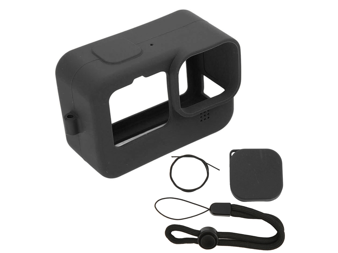Funda De Silicona Protectora Com Cordão E Tampa Para Lente Da Câmera De Ação Hero 10 9 Black