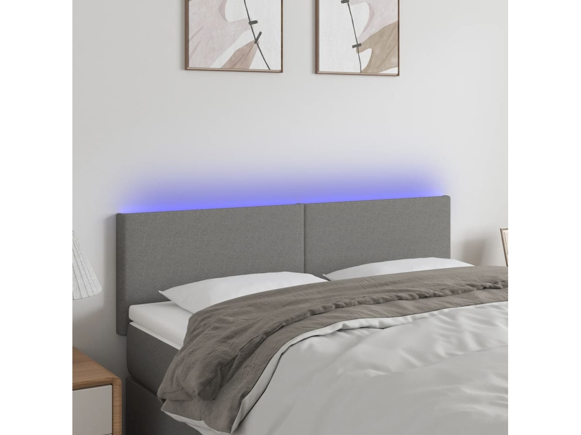 Vidaxl Cabeceira De Cama C/luzes Led Tecido 144x5x78/88cm Cinza-escuro