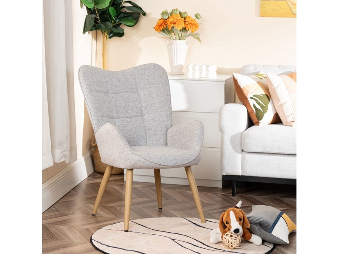 Poltrona Dossel Médio Escandinava para Sofá de Lazer em Tecido Cinza Kanas MEUBLES COSY
