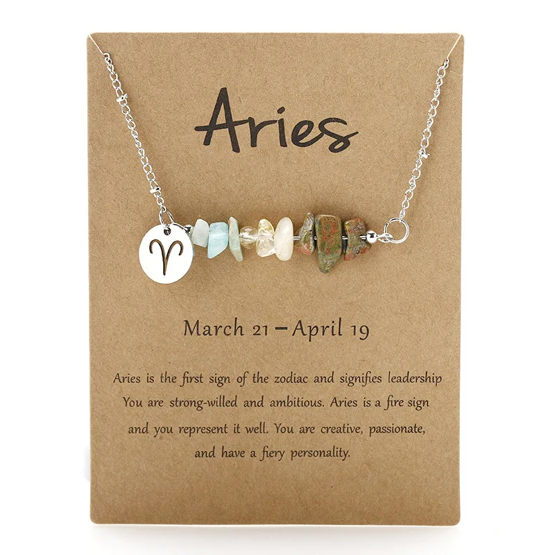 Colar Com Pingente Do Signo De Áries, Colar Com Contas De Pedra Natural