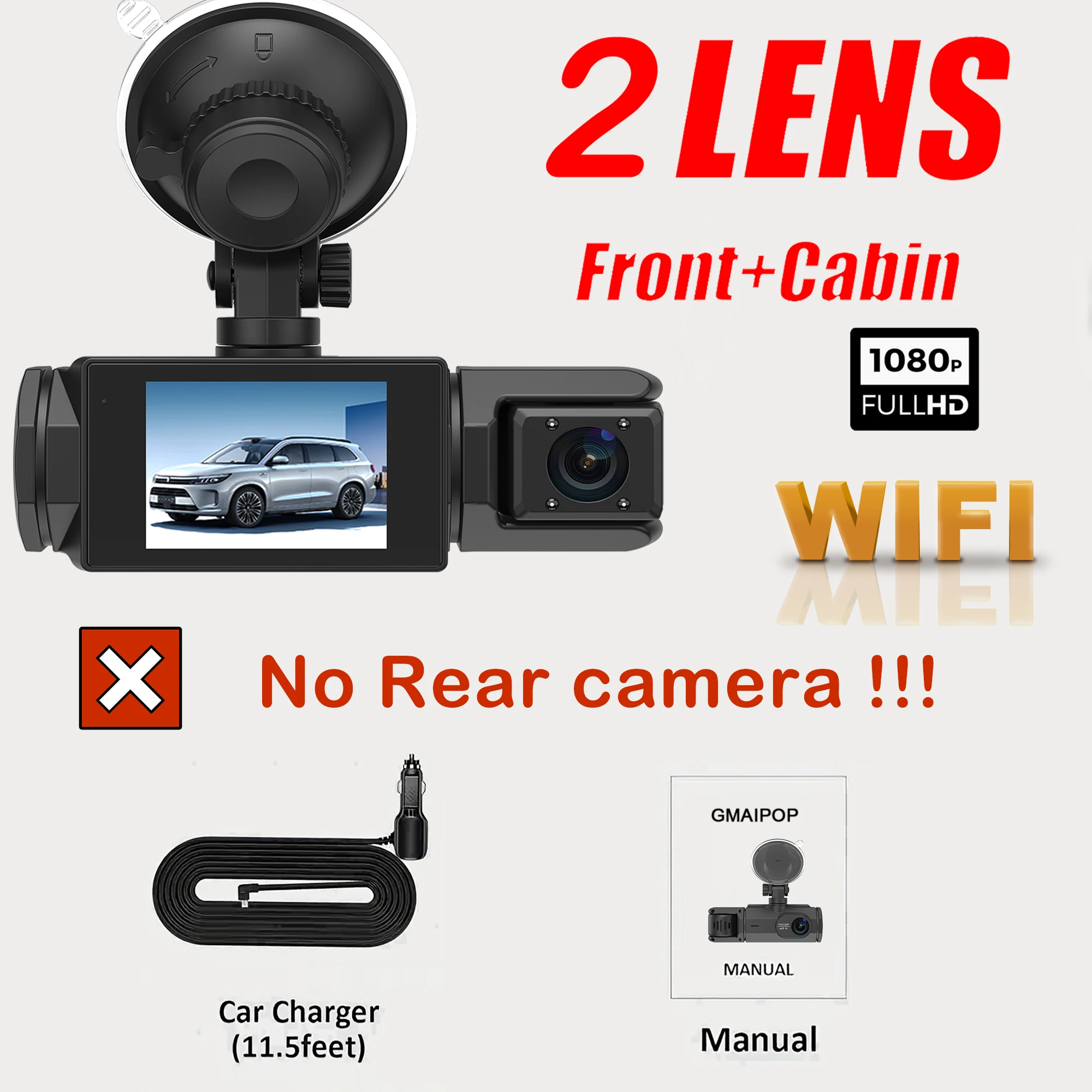 Câmera Veicular Wifi Hd 1080p , Gravação Dupla Frontal e Traseira, com Visão Noturna Infravermelha. MDUG (lente Dupla com Cartão Sd de 32 Gb)