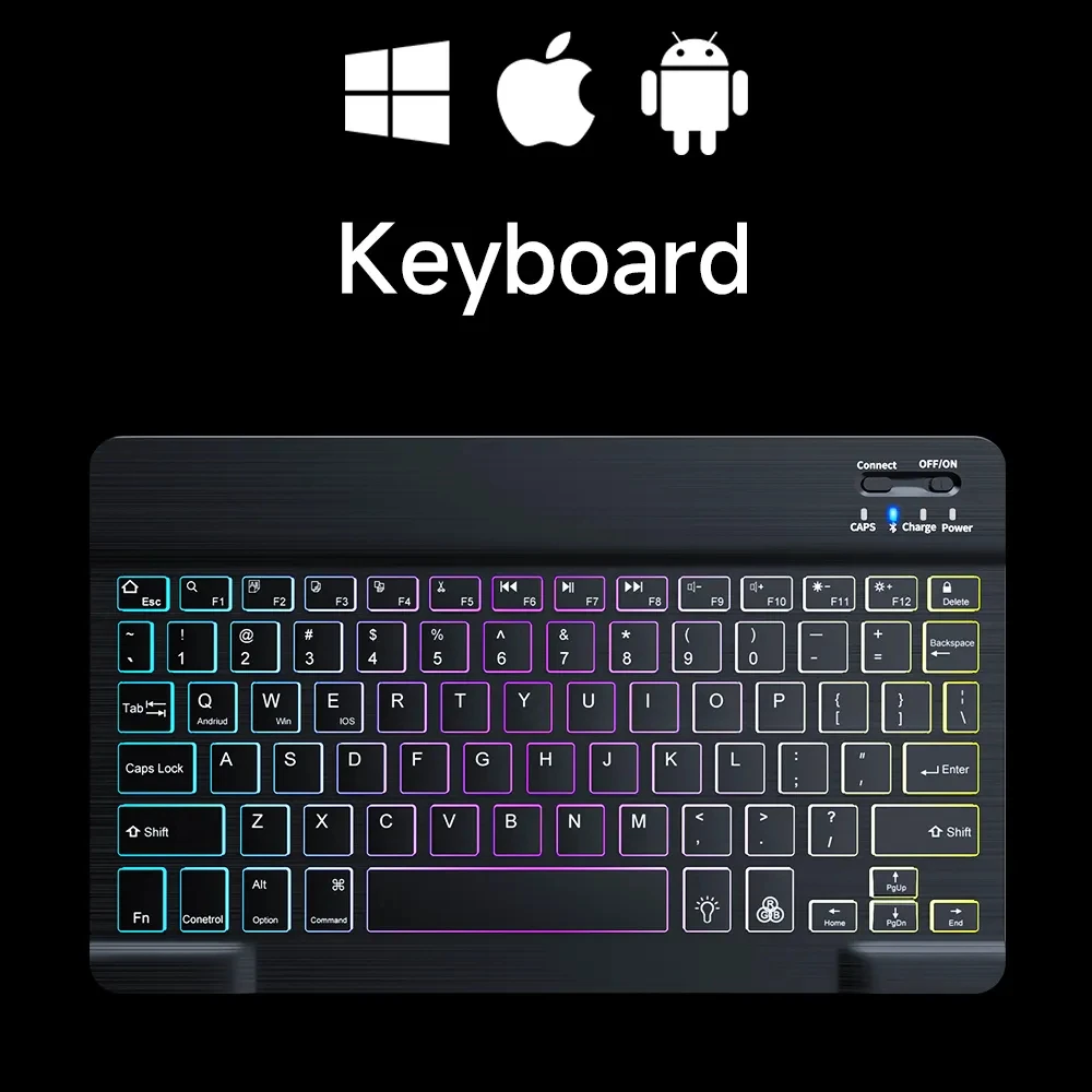 Teclado Bluetooth Sem Fio Recarregável de 10 Polegadas com Retroiluminação Rgb MDUG (turco e Inglês)