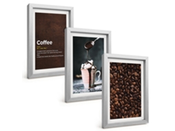 Pinturas Murais Modernasbeba Café Com Chantilly Moldura Prateada Fotos Para O Corredor Espelharte (3 Peças 20x30 Cm)