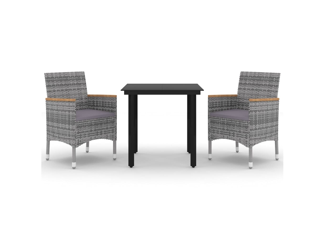 Maison Exclusive - 3 Pcs Conjunto De Jantar P/ Jardim C/ Almofadões Vime Pe/vidro