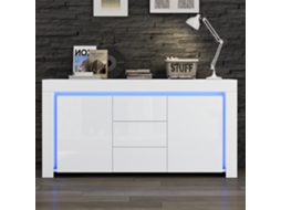 Aparador Branco 140x40x65cm, 3 Gavetas, 2 Portas, Led.-xm