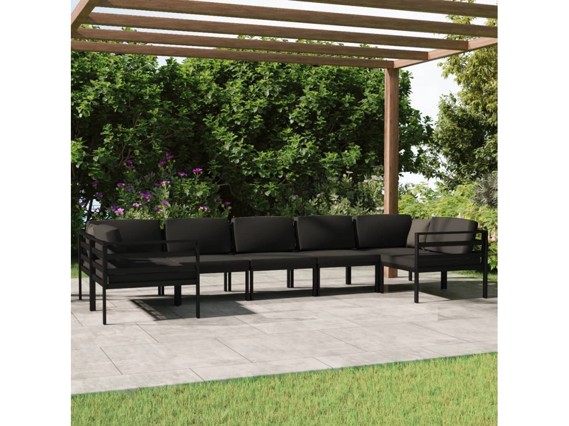 Conjunto de Lounge de Jardim com 7 Peças e Alumínio Antracite Almofadões Dkd Home Decor