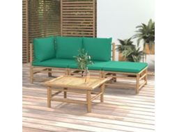 Vidaxl 4 Pcs Conjunto Lounge De Jardim Bambu C/ Almofadões Verdes