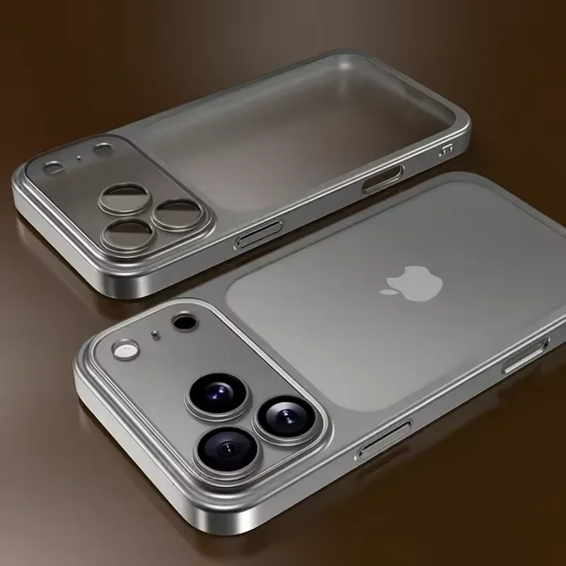 Capa Transparente Eletroplaqueada Para Iphone 17 Pro Max (cinza), Com Protetor De Lente.