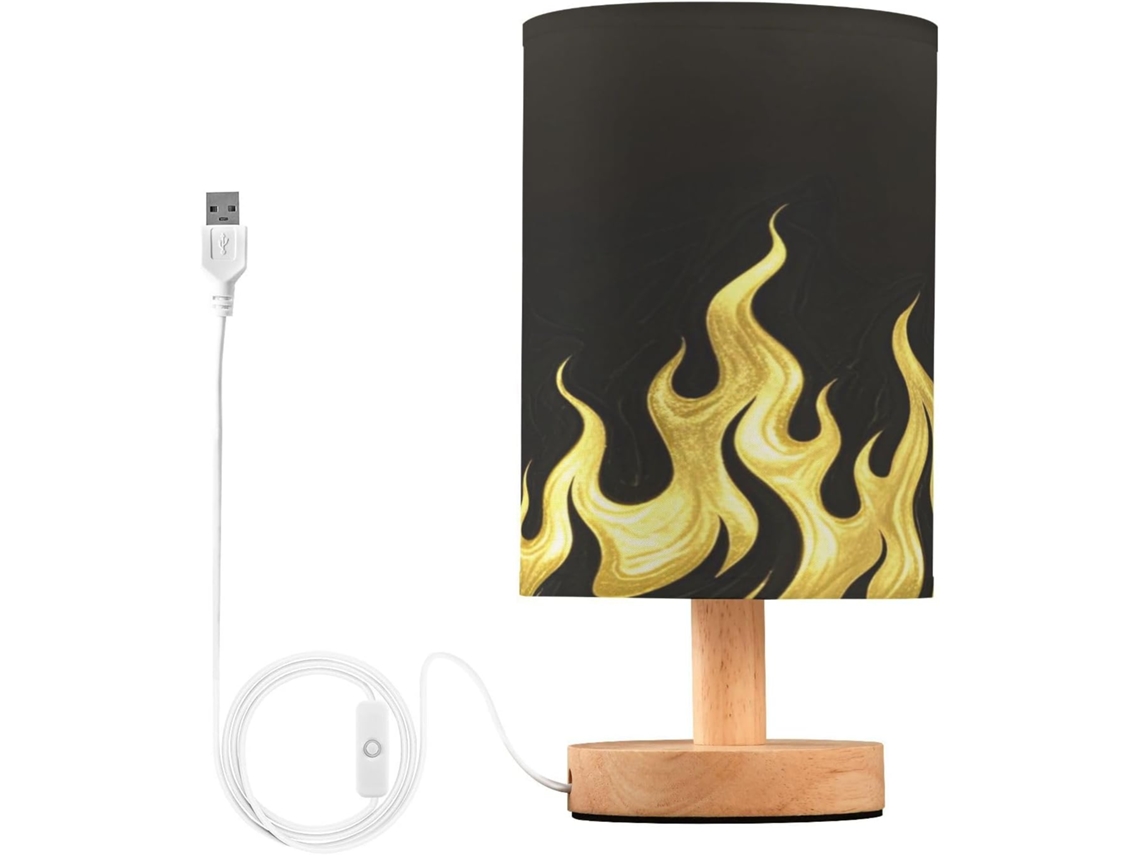 Abajur De Mesa Preto Fluorescente Efeito Chama Dourada, Ideal Para Casas De Campo, Quartos, Mesas Infantis E