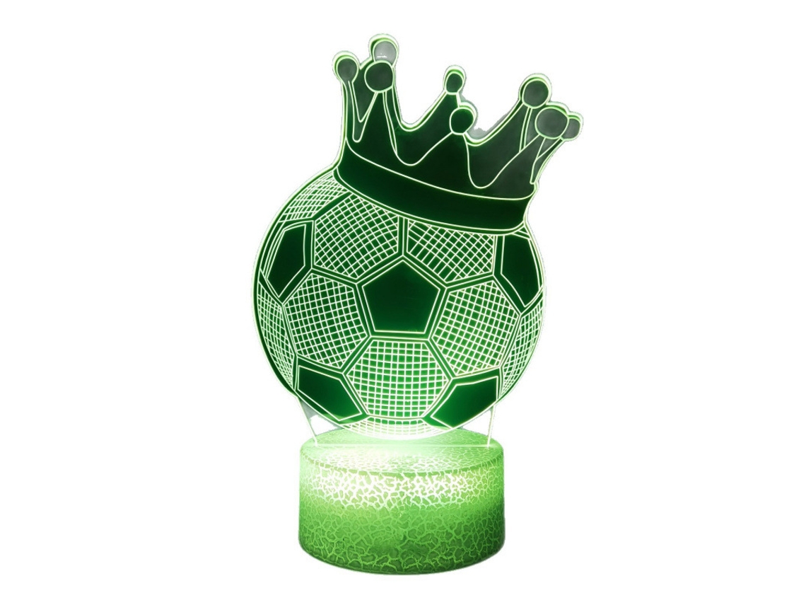 Luminária Noturna 3d em Formato de Coroa Futebol para Quarto: Modelo Recarregável com Controle Toque 7 Cores BRILVIBERA
