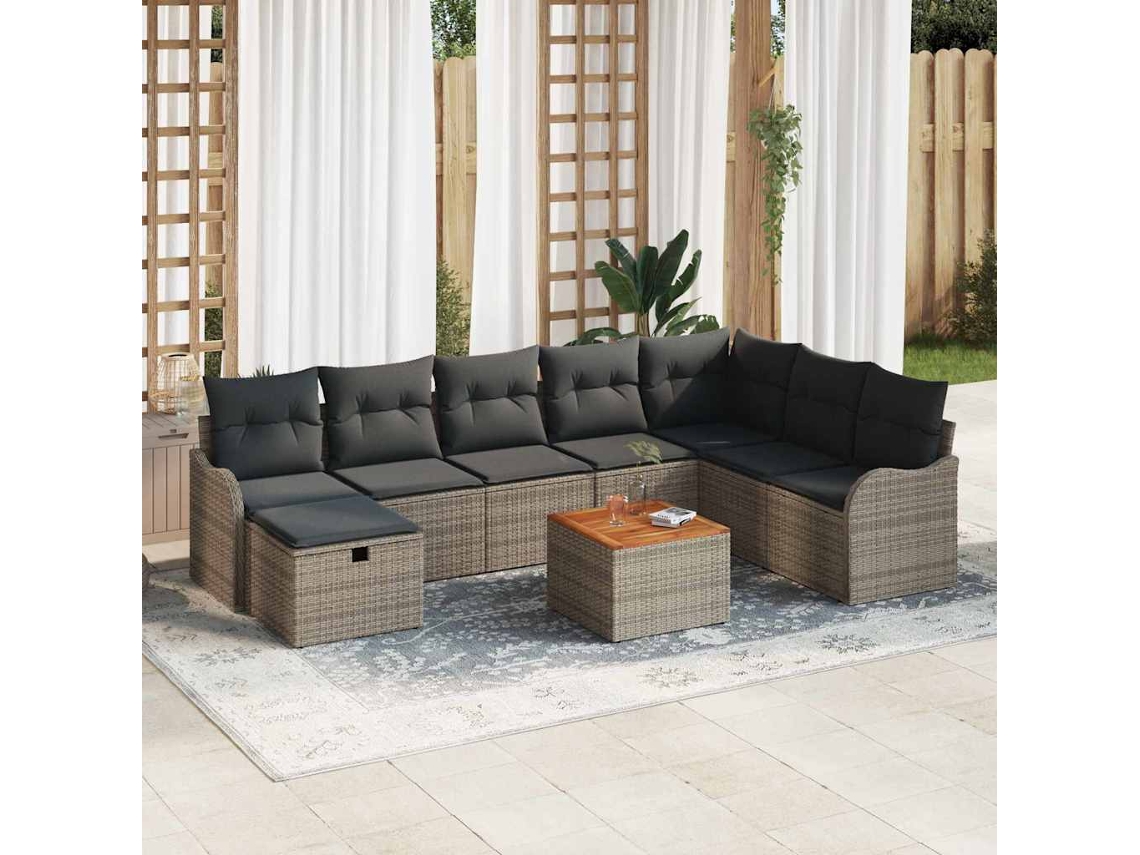 Vidaxl Conjunto De Sofá De Jardim 9 Pcs Cinzeto Rattan Sintético