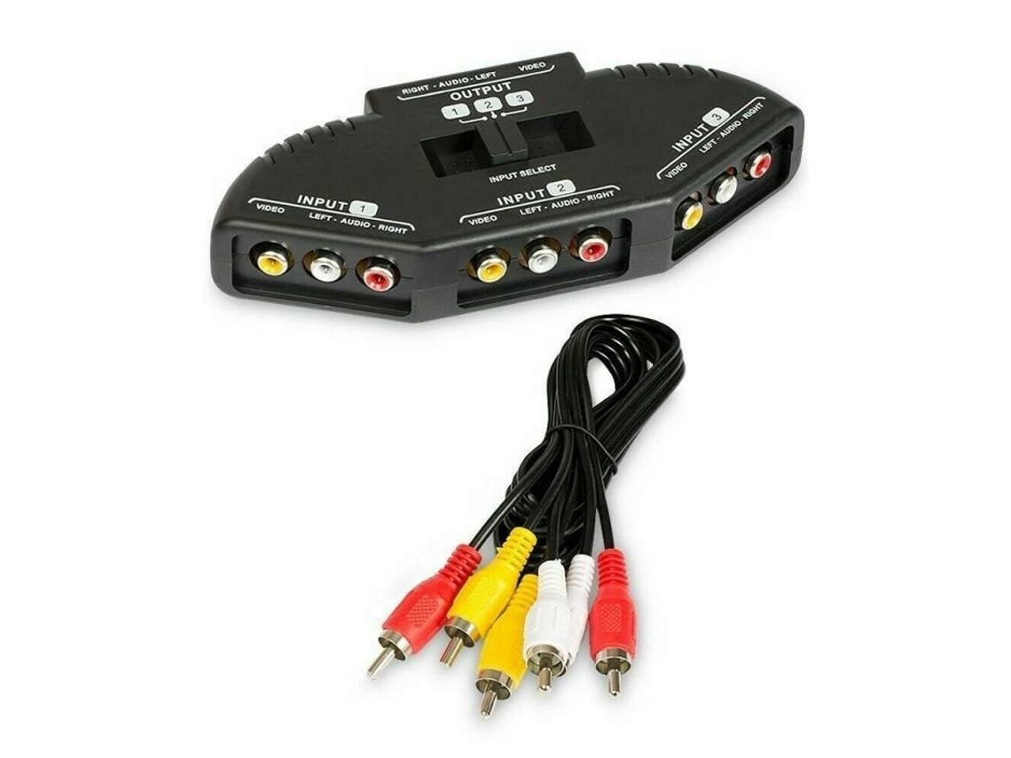 Divisor De Comutador Rca De 3 Vias 3 Em 1 Saída Rca Seletor De Áudio E Vídeo Av Com Cabo Preto*