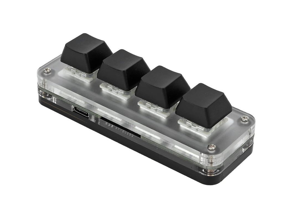 Teclado mecânico gamer mini com 4 teclas, atalhos personalizáveis e RGB, preto