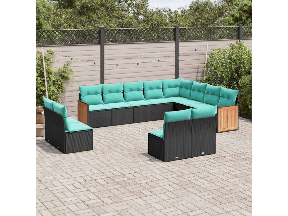 Vidaxl Conjunto De Sofá De Jardim Com 12 Peças E Almofadas Em Rattan Sintético Preto