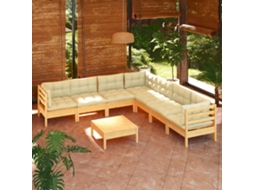 Vidaxl 8 Pcs Conjunto Lounge Jardim C/ Almofadões Creme Pinho Maciço