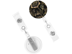 Porta Crachá Retrátil, Carretel Crachá Retrátil Com Estampa Floral Preta E Dourada, Clip Chaveiro Resistente