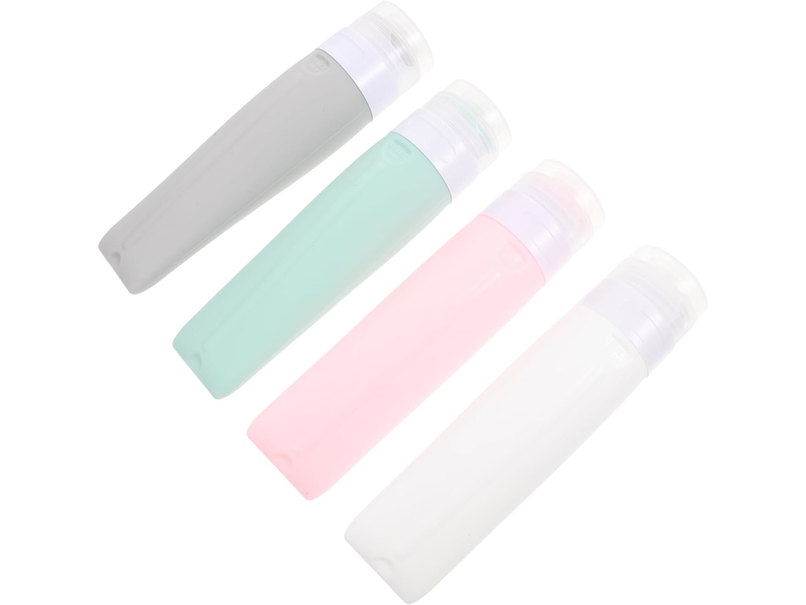 Conjunto De 4 Frascos De Silicone Para Viagem, Ideais Para Armazenar Cremes E Loções. Fáceis De Encher.