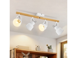 Nettlife Candeeiro De Teto Com 4 Focos Ajustáveis 350° Vintage E14 Design Madeira Para Interior, 25 W, 10 Cm, Orientáveis, Para Uso Diário