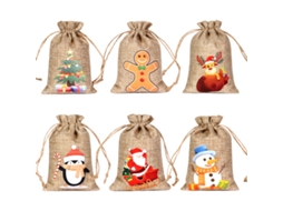 (l) Pacote Com 12 Sacolas De Juta Para O Natal Com Cordão