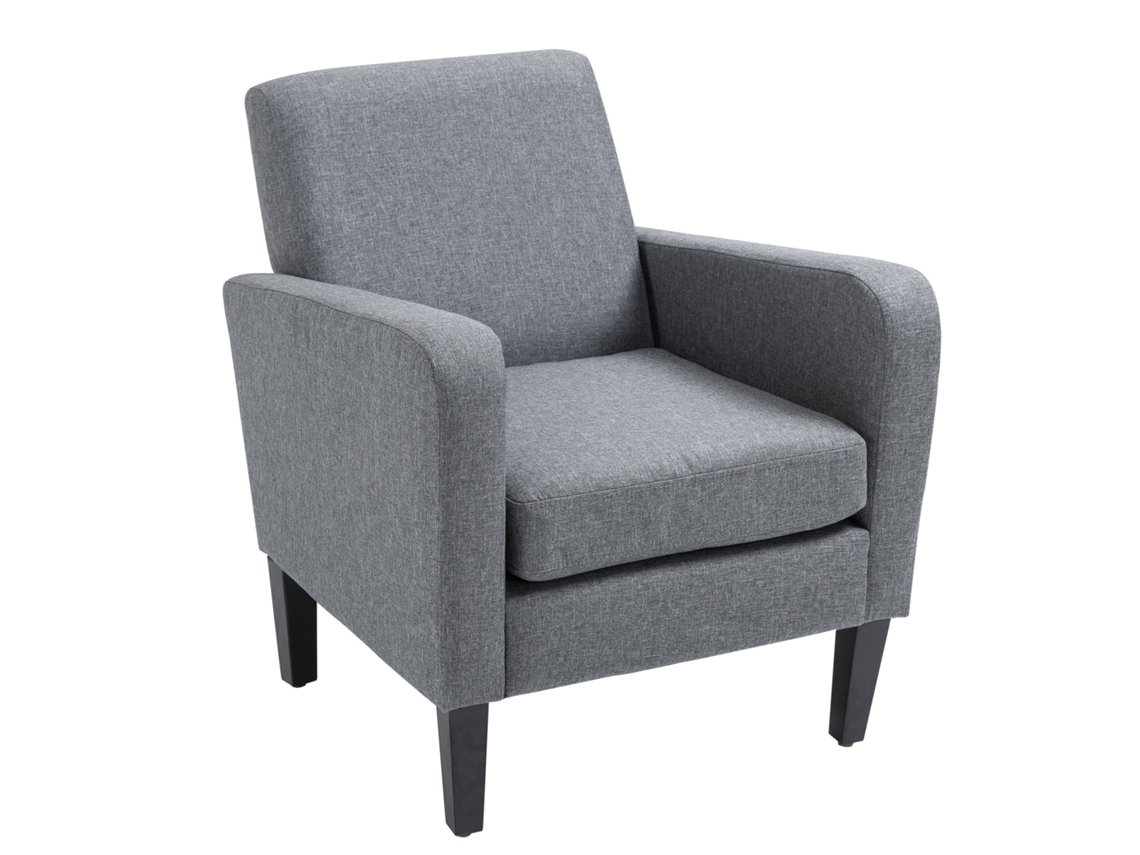 Poltrona Individual Relax, Pés Madeira, Tecido Imitação Linho, Confortável Para Sala, 66x72x74 cm, Cinza Claro