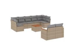 Conjunto de 10 Sofás para Jardim com Almofadões Vime Pe Bege MAISON EXCLUSIVE