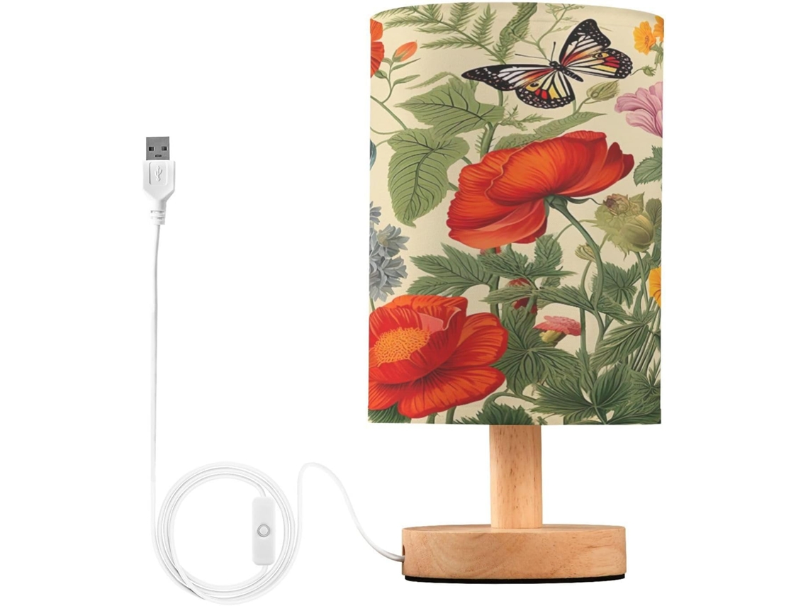 Luminária de cabeceira LED com portas USB, mesa de leitura para quarto, cúpula Tído e base Madeira, escrivaninha para quarto.