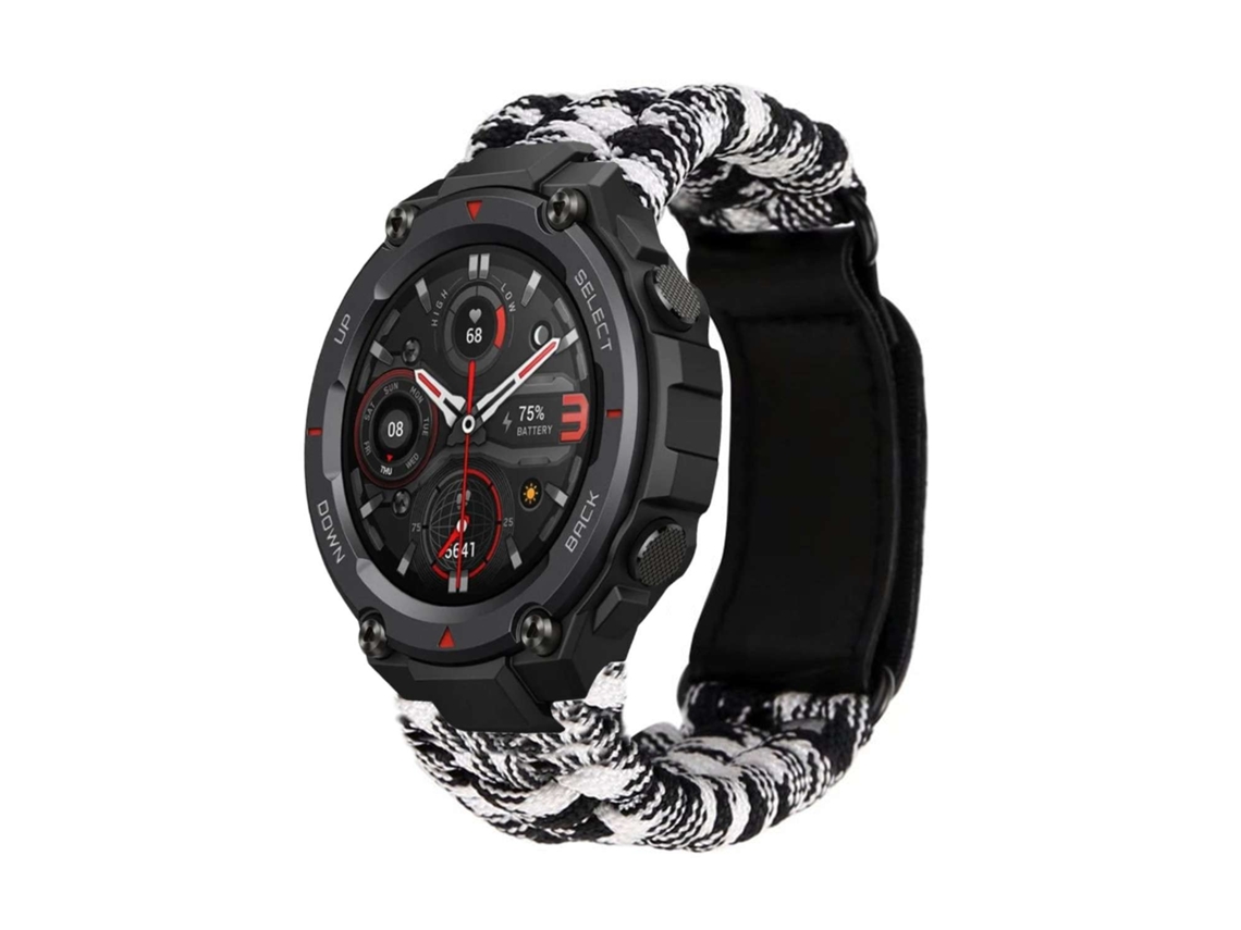 Bracelete Pulseira Fio Entrançado para Amazfit T-Rex Pro Preto e Branco
