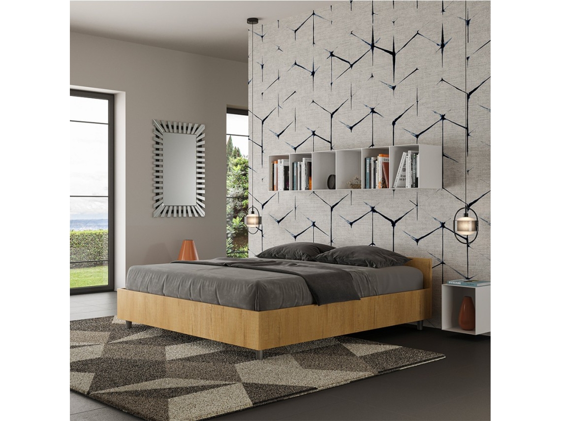 Cama de contêiner de madeira dupla 160x190cm Nuamo Oak