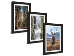 Galeria De Pinturas Muraisestrada, Floresta, Montanhas, Veado, Natureza Moldura Preta Fotos Para O Escritório Espelharte (3 Peças 20x30 Cm)